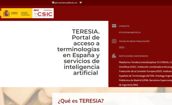 TeresIA, el proyecto de terminología en español de la PTI ES CIENCIA, es finalista de los Premios de Internet en la categoría "Emprendimiento e investigación"