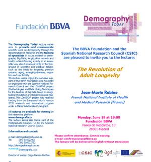 Ciclo de conferencias y curso de postgrado: "Demography Today: "The revolution of the adult longevity"