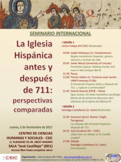Seminario Internacional: "La Iglesia Hispánica antes y después de 711: perspectivas comparadas"