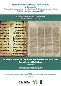 Ciclo de Conferencias Filológicas: "La tradición de la Escritura en San Ireneo de Lyon: Cuestiones filológicas"