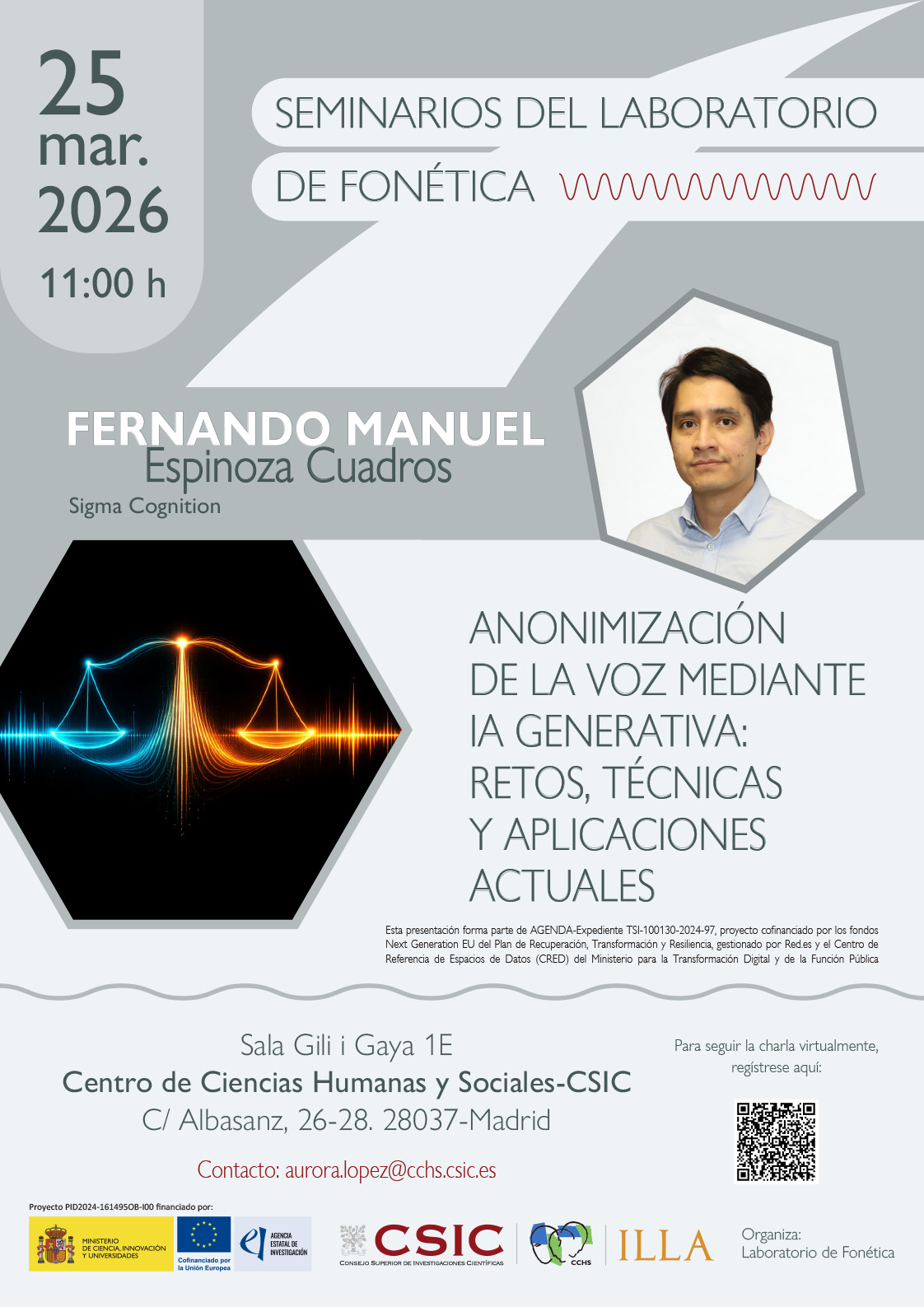 Seminarios del Laboratorio de Fonética: "Anonimización de la voz mediante IA generativa: retos, técnicas y aplicaciones actuales"