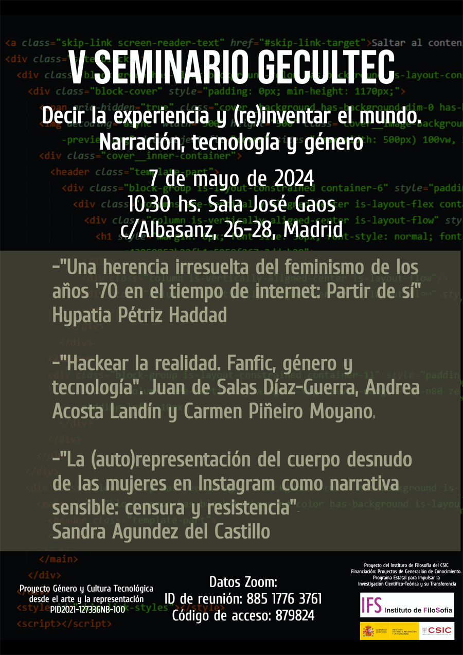 V Seminario GECULTEC "Decir la experiencia y (re)inventar el mundo. Narración, tecnología y género"