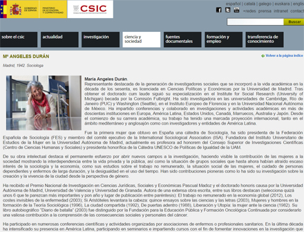Nueva sección en la web del CSIC sobre biografías de investigadoras ilustres Pantallazo de la nueva sección de la web del CSIC