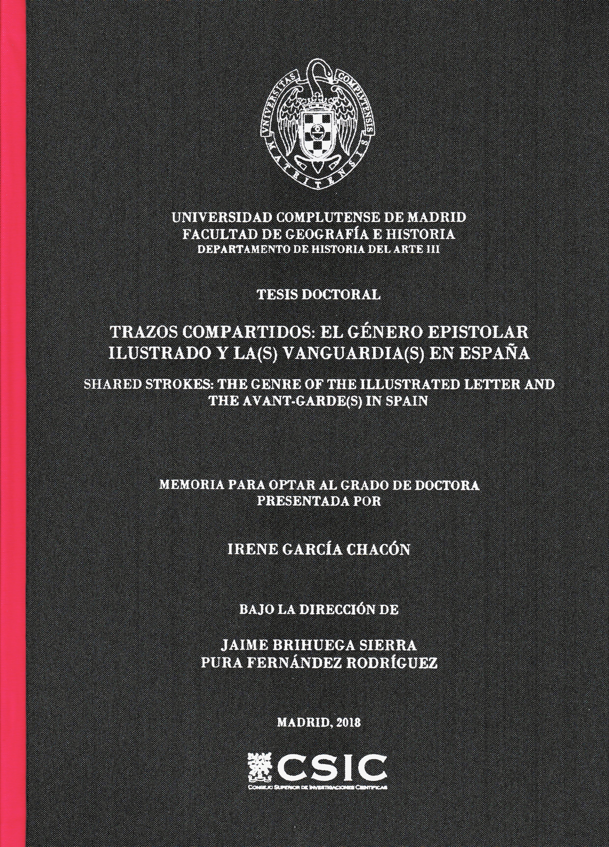 Irene García Chacón obtine la mención internacional y la máxima calificación en su tesis doctoral, dirigida por Pura Fernández (ILLA) y Jaime Brihuega (UCM) Cubierta de la tesis