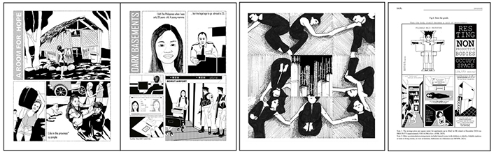 Left: field sketches. Right: arts-based participatory workshop. 