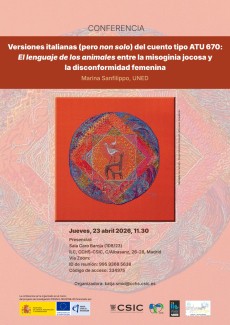 Conferencia: " Versiones italianas (pero non solo) del cuento tipo ATU 670: El lenguaje de los animales entre la misoginia jocosa y la disconformidad femenina"