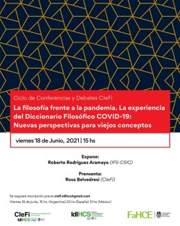 Debate "La filosofía frente a la pandemia. La experiencia del diccionario filosófico COVID-19: nuevas perspectivas para viejos conceptos"