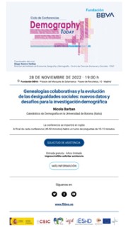 Ciclo de conferencias de la FBBVA «Demography Today»: "Genealogías colaborativas y la evolución de las desigualdades sociales: nuevos datos y desafíos para la investigación demográfica"