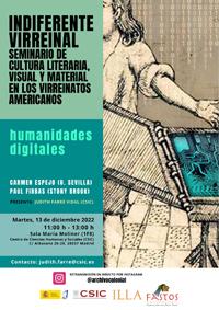 Indiferente Virreinal. Seminario de cultura literaria, visual y material en los Virreinatos americanos: "Humanidades digitales"