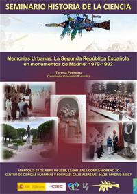 Seminario de Historia de la Ciencia: "Memorias Urbanas. La Segunda República Española en monumentos de Madrid: 1979-1992"